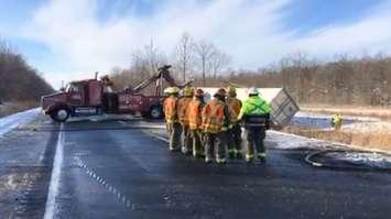 A Tanker Rolled Over On Highway 402 - Dec 14/17 (Photo Courtesy of OPP Via Periscope)