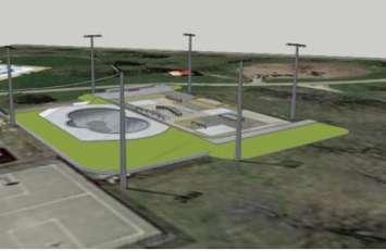 Artist rendering of Tecumseh Park skate park design. Image courtesy of the City of Sarnia. April 2022.