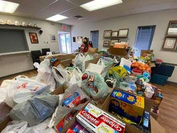 Food donations from the Neighbour2Neighbour food drive in Lambton County. November 2020. (Photo from the food drive's Facebook page)