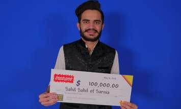 Sahil Sahil of Sarnia wins a $100,000 lottery prize - May 10, 2019 (Photo courtesy of OLG)