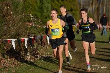 Forest native Connor Black (yellow top) competing in the 2019 Canadian XC Championships in Abbotsford, BC. November 30, 2019. (Photo by Vid Wadhwani Photography)