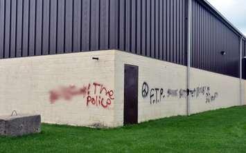 Brooke-Alvinston Community Centre buildings were vandalized over the weekend. August 31st, 2015. (Photo Liana Russwurm via Facebook, BlackburnNews.com responsible for blurring out image)