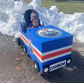 Easton Oetting in his Zamboni Halloween costume. October 2022. (Photo by DJ Oetting)
