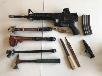 Weapons seized by members of the Kettle Point First Nation Detachment of the Anishinabek Police Service. June 10, 2021. (Photo courtesy of Kettle Point First Nation Detachment)