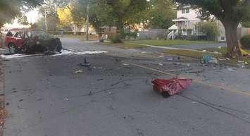 Single vehicle crash, October 8, 2020.  Photo courtesy of Sarnia Police Service. 