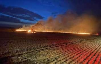 Pickup truck fire in wheat field outside of Wallaceburg. July 18, 2020. (Photo courtesy of CKFES)