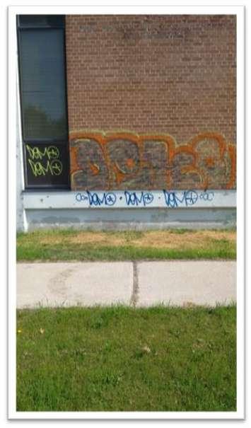 Graffiti on Bell building on Michigan Ave. May 2015. Photo submitted by Sarnia Police Service. 