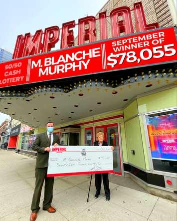 Blanche Murphy wins the Imperial Theatre's September 50/50 draw - Oct 7/21 (Photo courtesy of Imperial Theatre)