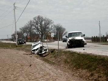 Three people were taken to hospital following a car-van collision north of Dresden over the noon hour. April 25, 2016. (Photo by Simon Crouch)