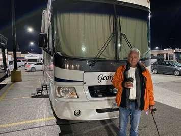 Eric from Lindsay, Ontario waits in Sarnia at the Walmart plaza for the Blue Water Bridge to open to vaccinated Canadian travellers. November 7, 2021 Photo by Melanie Irwin.
