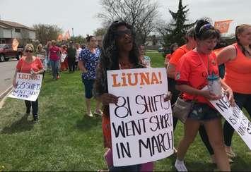Workers protest working conditions at Sarnia's Afton Park Place. May 9, 2018 (Photo by Melanie Irwin)