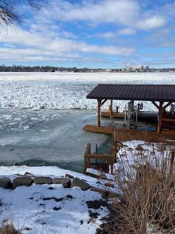 Ice surrounds a dock along the St. Clair River at Courtright. February 3, 2021 Submitted photo.