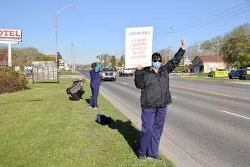 VON Sarnia-Lambton employees on strike outside the Sarnia VON office on London Line. 1 May 2021. (Submitted photo)