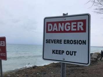 An area of the Lake Huron shoreline in Bright's Grove closed off due to erosion concerns. January 2021. (BlackburnNews.com file photo)