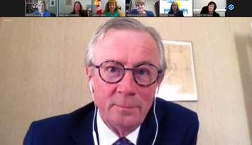 Sarnia-Lambton Chamber of Commerce CEO Allan Calvert takes part in a Zoom meeting welcoming him to the role. 8 June 2020. (Screenshot of the Zoom meeting)