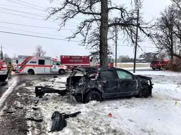 MVC at Confederation and Blackwell Side Rd.  Dec 18,2017. Photo courtesy of Sarnia Fire and Rescue via twitter.