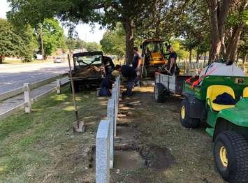 Crews work to restore or improve stones in the "Field of Honour" at Lakeview Cemetery in Sarnia. August 1, 2019 Photo courtesy of Lakeview Cemetery.