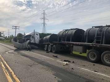A transport and van collided at Kimball Rd. and Courtright Line - June 12/19 (Photo courtesy of Lambton OPP)