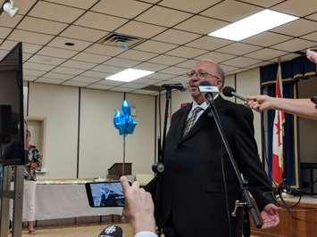 Bob Bailey speaks to supporters at the Sarnia Legion June 7, 2018 (BlackburnNews.com photo by Jordan Smith)