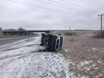 OPP reporting numerous crashes in April 2018 ice storm.  Photo courtesy of OPP West via Twitter Apr. 15, 2018