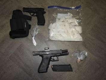 Guns and drugs seized following a traffic stop in Sarnia. April 2021. (Photo provided by Sarnia Police Service)