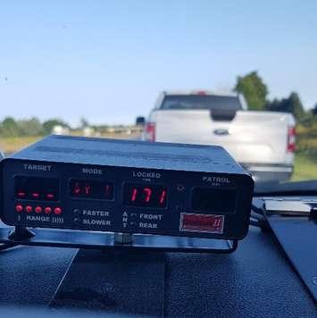 Middlesex OPP locat a G1 driver travelling 171 km/h on the 402. September 2020. (Photo from OPP West Region Twitter)