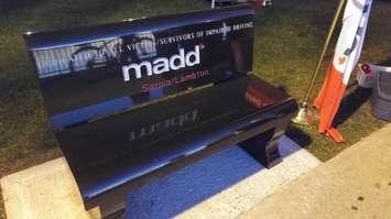 MADD memorial bench in Centennial Park. BlackburnNews.com file photo.