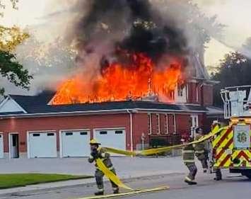 Fire August 10, 2022 at Needham-Jay Funeral Home. Photo courtesy of the Petrolia and North Enniskillen Fire Dept. via Facebook.