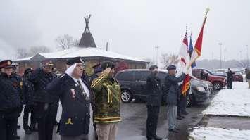 Remembrance Day ceremony at Aamjiwnaang First Nation. November 11, 2018. (Photo by Colin Gowdy, BlackburnNews)