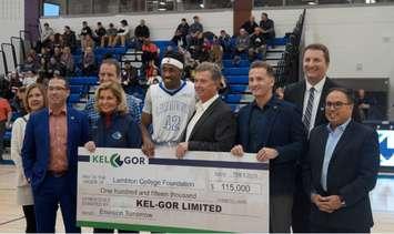 Kel-Gor Limited presenting Lambton College with a cheque for $155,000. February 5, 2019. (Photo by Colin Gowdy, BlackburnNews)