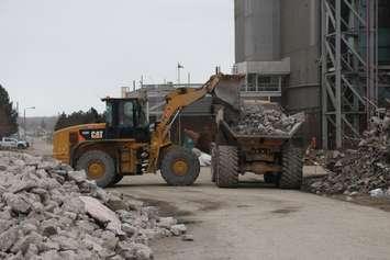 Concrete is loaded into a dump truck at the former Lambton Generating site in St. Clair Township. April, 2021 Photo courtesy of OPG.