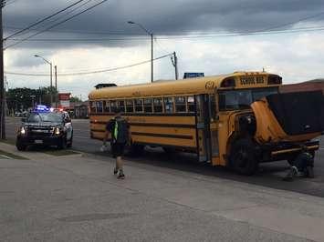 Sarnia police investigate a collision involving a school bus. September 13, 2017 (Photo by Melanie Irwin)