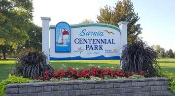New Centennial Park Sign September 22, 2017 (Photo courtesy of City of Sarnia)