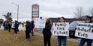 Protesters outside Bob Bailey's Point Edward office voicing concerns about education cuts made by the provincial government. March 15, 2019. (Photo by Colin Gowdy, BlackburnNews)