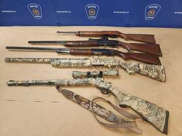 Guns seized by London police during a raid of two west-end homes, December 22, 2023. Photo provided by London police.