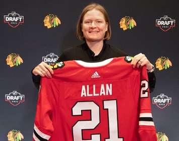 Director of Hockey Administration and Amateur Scout Meghan Hunter during 2021 NHL Draft. (Photo courtesy of Chicago Blackhawks via Twitter)