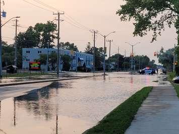 Large water main break closes Murphy Road at Wellington Street. August 6, 2021. (Photo by Stephanie Chaves, Blackburn News).