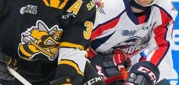 The Sarnia Sting taking on the Windsor Spitfires. Photo courtesy of Metcalfe Photography. 