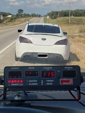 A motorist pulled over for stunt driving - Oct 9/21 (Photo courtesy of OPP via Twitter)