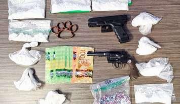 Weapons and drugs seized from a Confederation Line residence - April 25/24 (Photo courtesy of Sarnia Police Service)