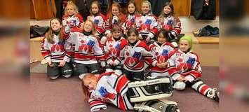 The Mooretown Lady Flags Novice HL team. March 30, 2019. (Photo by Mooretown Lady Flags Girls Hockey Association)