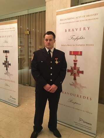 Sarnia Firefighter Jim Rose receives Ontario Medal for Bravery. Photo by Sarnia Fire and Rescue via twitter.