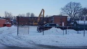 Demolition begins on the former nursing residence at the old Sarnia General Hospital site. December 29, 2018 (Photo by Hilary Ryan)