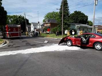 Two vehicle crash Tuesday, June 5/18. (photo courtesy of Sarnia Fire and Rescue via twitter)