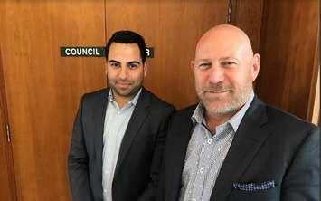 Seasons Retirement Communities Chief Financial Officer Raheem Hirji (left) and Chief Executive Officer Mike Lavallée reveal plans for Bayside Mall. June 11, 2018 (Photo by Melanie Irwin)