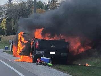 A truck fire in the area of Confederation Line and Brigden Road - Oct. 16/20 (Photo courtesy of Mark Moran)