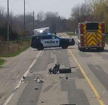 Sarnia police, fire and EMS respond to a crash April 24, 2017 on Lakeshore Rd. Submitted Photo.