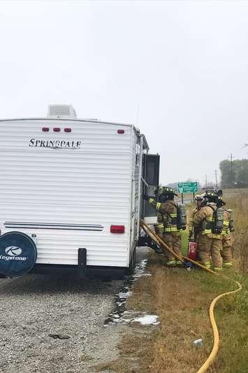 A trailer fire on Modeland Road - Oct 31/18 (Photo courtesy of Sarnia Fire and Rescue via Twitter)