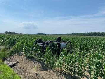 A single vehicle crash in St. Clair Township. 26 July 2020. (Photo provided by Lambton OPP)