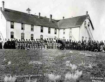 (Photo of Marieval Indian Residential School courtesy of the University of Regina.)